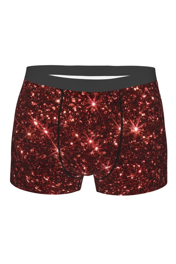 Red Glitter Texture Mens Boxer Briefs Poly Spandex Performance Boxer Briefs Underwear Hem Boxer Briefs - Medium