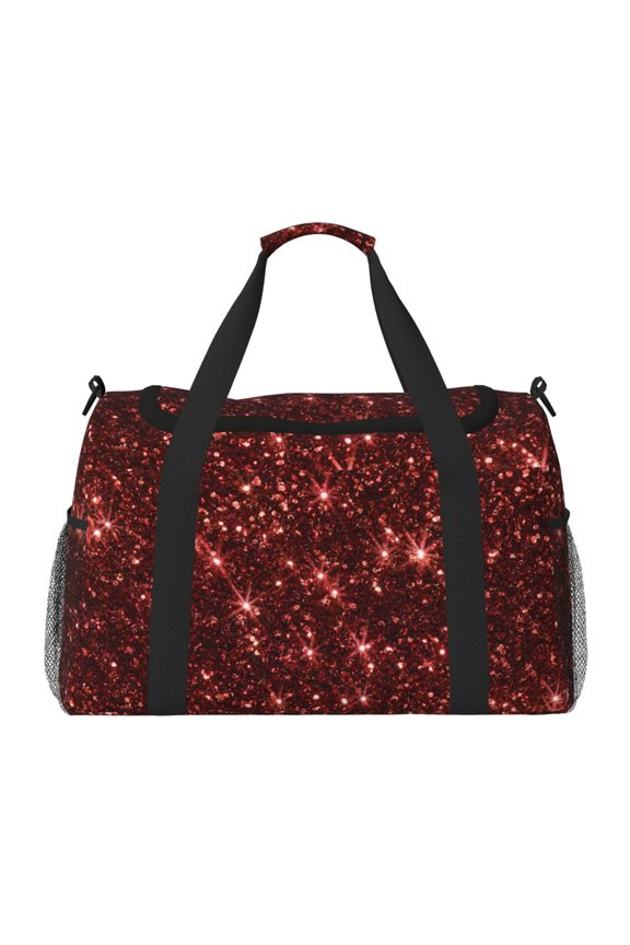 Red Glitter Texture Pattern Gym Bag for Women, Duffle Bag for Travel with Wet Pocket, Carry on Weekender Bags for Women, Water Resistant Travel Bag Duffel Bag