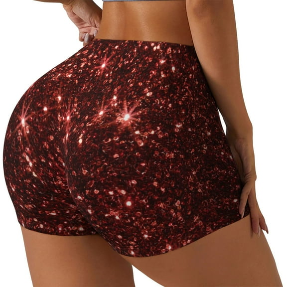 Rateoe Red Glitter Texture Printed Power Workout Shorts for Women Tummy Control Squat Proof Ribbed Thick Seamless Scrunch Active Short-Medium
