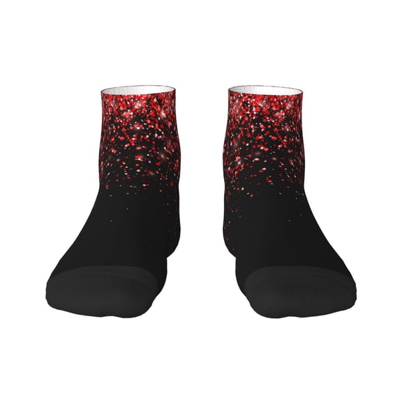 Rateoe Red Glitter1 Pattern Quarter Crew Socks,Toe Seamed Ankle Socks,Cotton Cushioned Breathable Athletic Crew Sports Socks