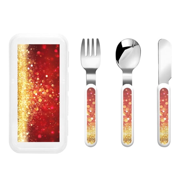 Rateoe Red Gold Glitter for Stainless Steel Kids Silverware Set - Child and Toddler Safe Flatware - Children's Knife, Fork And Spoon Set
