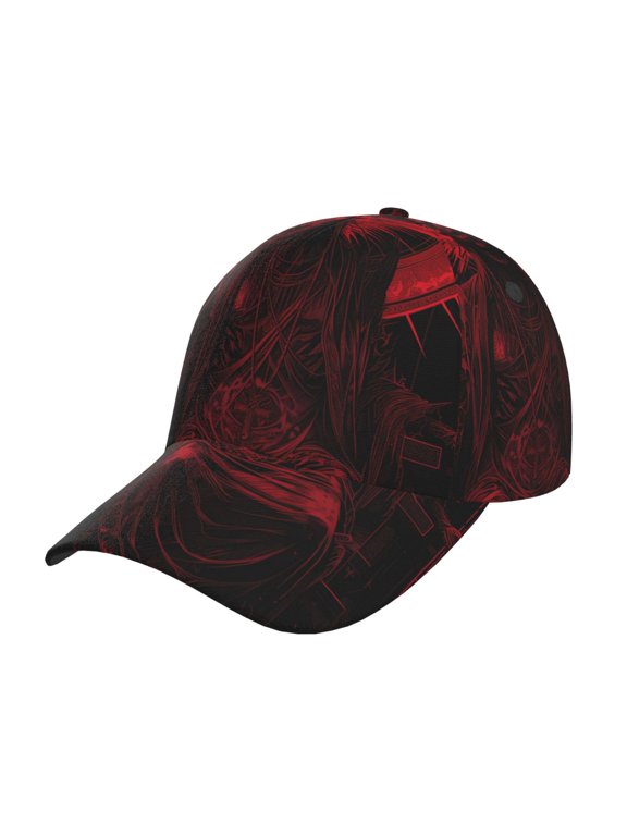 Red Gothic Skeleton Throne Pattern Mens Baseball Cap Adjustable Curved Brim Hat, Soft Cotton Sports Cap for Outdoor, Casual, and Everyday Wear, Comfortable & Breathable