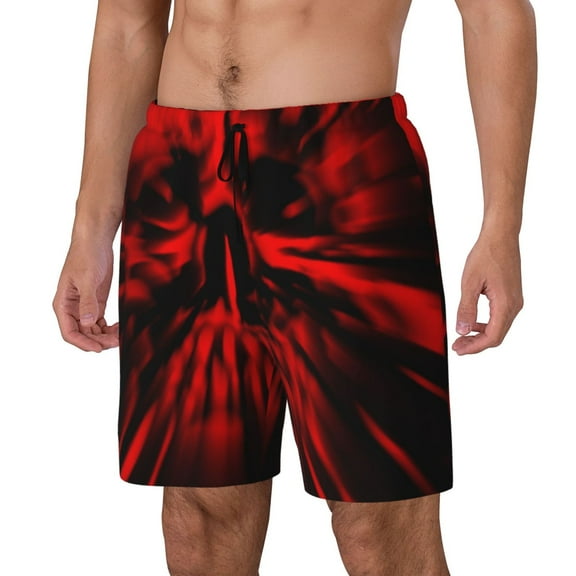 Rateoe The Red Head Skull Pattern Men’s Swim Shorts with Compression Liner – Double-Layered Quick-Dry Swimwear, Comfortable & Stretchy Beach Shorts-X-Large