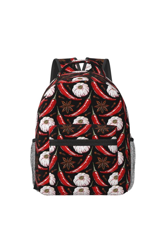 Red Hot Chili 1 Pattern Durable Student Backpack Laptop Bag- Ergonomic Design, Waterproof Twill Fabric - Ideal for School, Travel, and Outdoor Activities-One Size