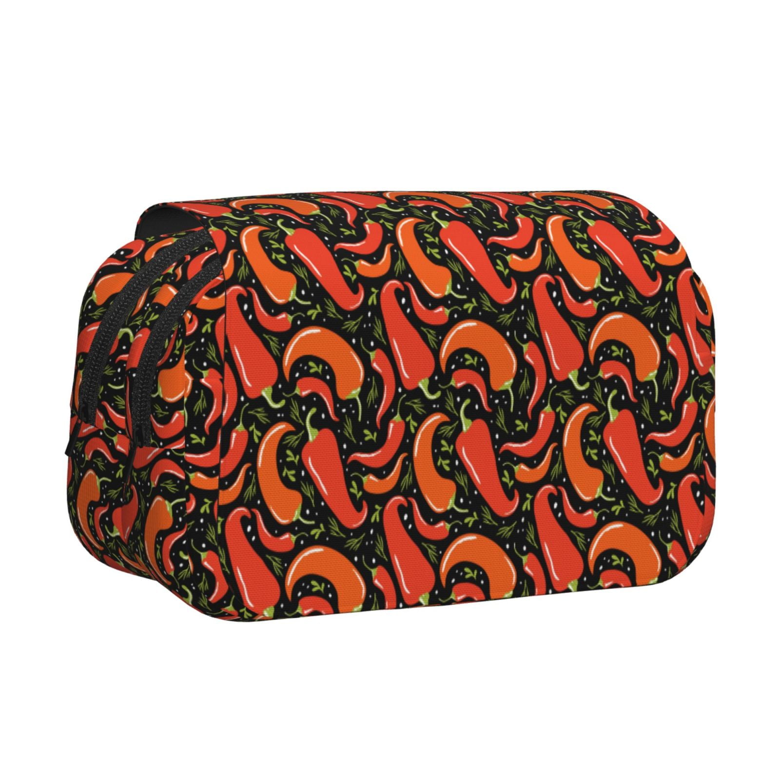 Rateoe Red Hot Chili Pattern Double Clamshell Pen Case, Storage Organizer with Two Zipper Compartments– Holds Up to 50 Pencils & Pens