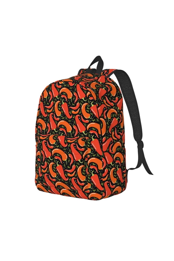 Red Hot Chili Pattern Durable Canvas Backpack for Men & Women – Stylish & Lightweight – Adjustable Straps, Multiple Pockets – Fits 15-17 Inch LaptopsMedium