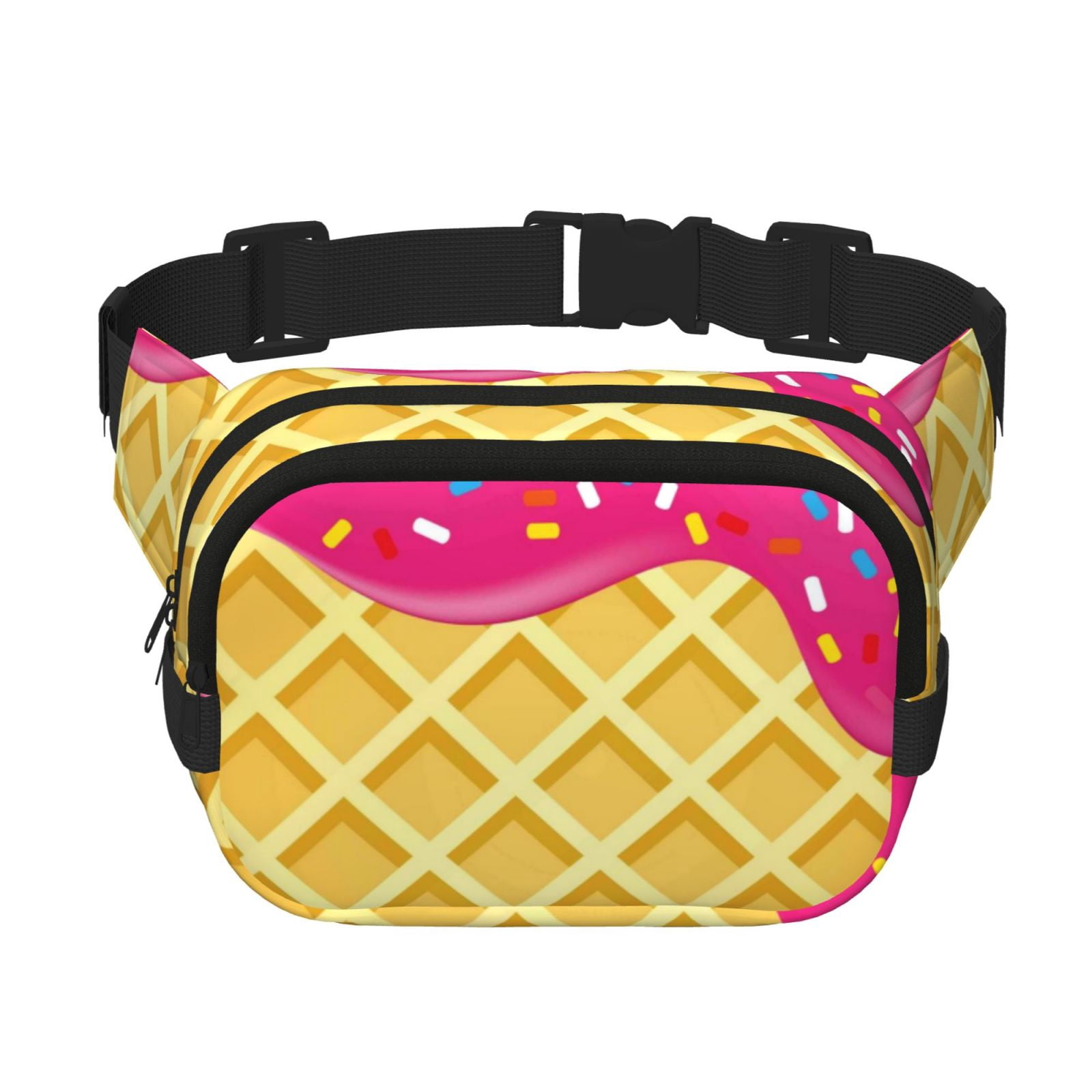 Rateoe Red Ice Cream Print Fanny Pack Belt Bag for Women and Men, Square Double-Layer Waterproof Waist Pack with Adjustable Strap for Hiking, Jogging, Cycling