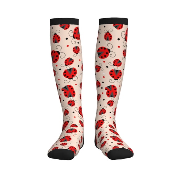 Rateoe Red Ladybug Compression Socks for Women and Men 20-30mmHg-Circulation Support Socks Knee High Nurse Pregnant Running Medical and Travel Athletic