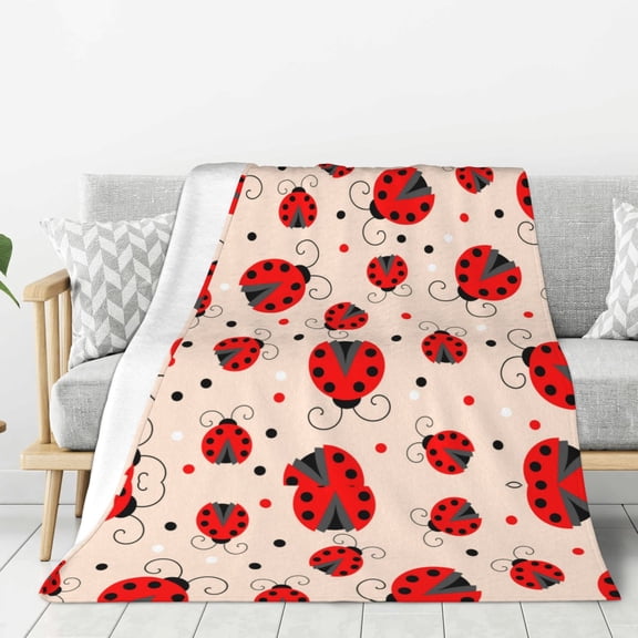Rateoe Red Ladybug Pattern Flannel Throw Blanket, Ultra-soft Blanket for Bed, Couch, Car, Hypoallergenic Anti-pilling blanket-60"x50"(Vertical)