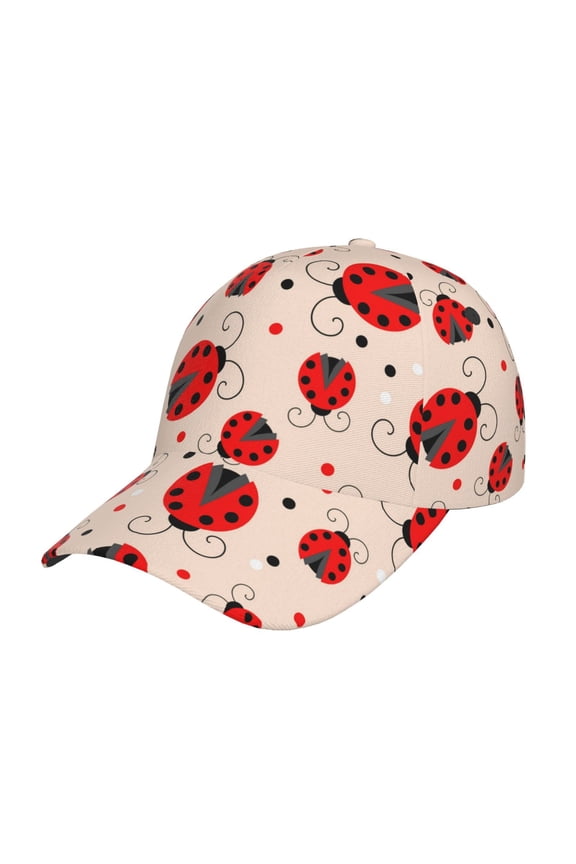 Red Ladybug Pattern Baseball Cap Outdoor Cap Mountain Dad Hat - Unstructured Soft Cotton Cap-Adjustable UV Protection Cap