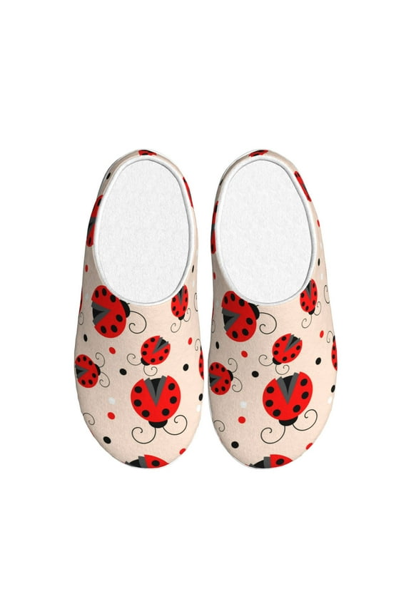 Red Ladybug Print Women's Men's Cotton Knit Slippers Lightweight Memory Foam Indoor House Shoes with Anti-Skid Sole-40/41