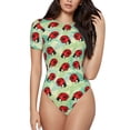 thumbnail image 1 of Rateoe Red Ladybugs And Leaf Printed Women Rash Guard Short Sleeve,Tummy control Swimsuit Surfing Swimsuit Bathing Suit Short-sleeved Onesie UPF 50+ -Medium, 1 of 7