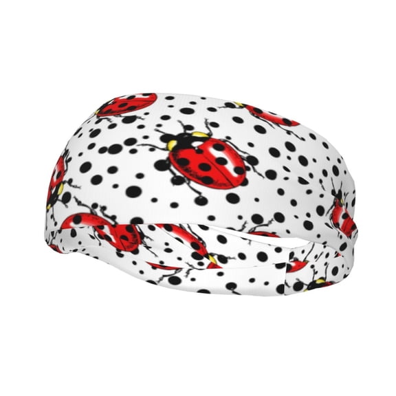 Rateoe Red Ladybugs On Black Dotted Pattern Sports Headbands ,Moisture Wicking Workout Headband, Sweatband Headbands for Running,Cycling,Yoga,Hairband for Women and Men