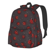 Rateoe Red Ladybugs On Dark Background Pattern Student Backpack,Backpack for School,Lightweight Bag,Travel Backpack,Outdoor Backpack,Large Capacity Backpack