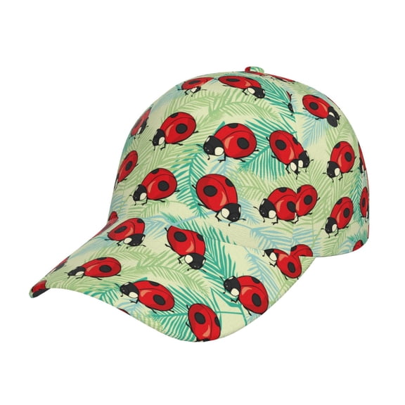 Rateoe Red Ladybugs And Leaf Pattern Mens Baseball Cap Adjustable Curved Brim Hat, Soft Cotton Sports Cap for Outdoor, Casual, and Everyday Wear, Comfortable & Breathable