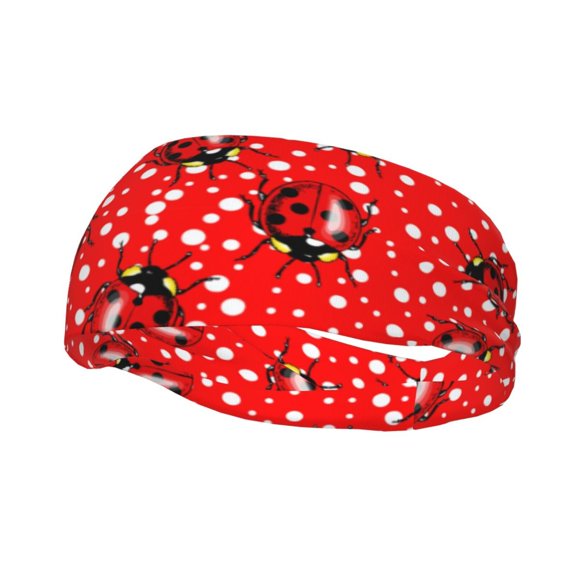 Rateoe Red Ladybugs On White Dotted Pattern Sports Headbands ,Moisture Wicking Workout Headband, Sweatband Headbands for Running,Cycling,Yoga,Hairband for Women and Men