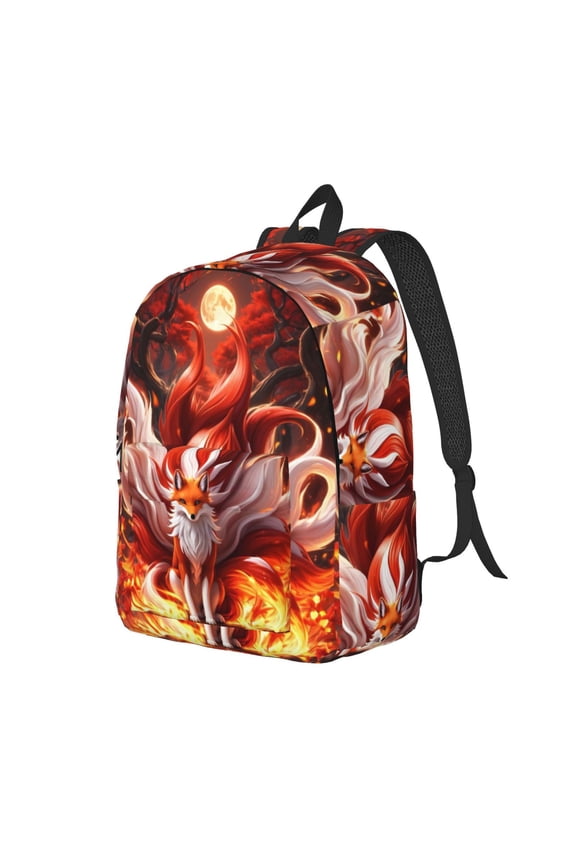 Red Leaf Flame Fox Pattern Durable Canvas Backpack for Men & Women – Stylish & Lightweight – Adjustable Straps, Multiple Pockets – Fits 15-17 Inch LaptopsMedium