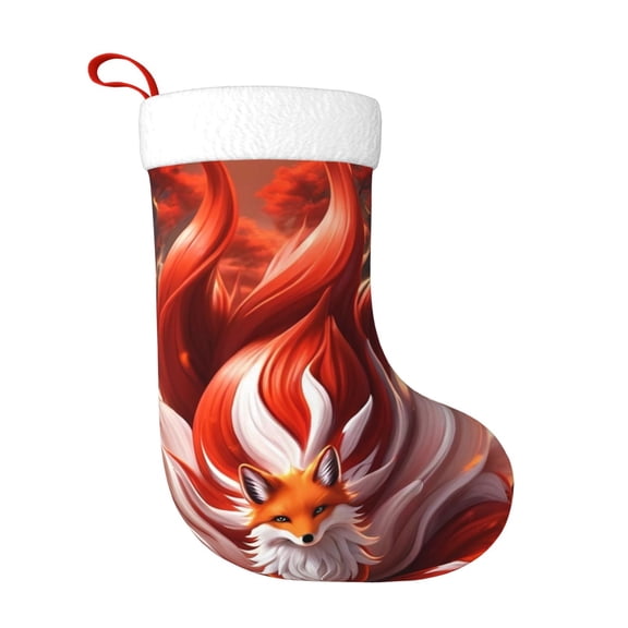 Rateoe Red Leaf Flame Fox Print Christmas Stockings,18 Inch Large Christmas Stockings Decoration Ornaments for Holiday Home Fireplace Indoors