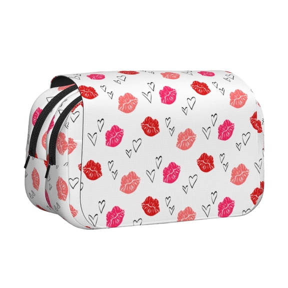 Rateoe Red Lips 1 Pattern Double Clamshell Pen Case, Storage Organizer with Two Zipper Compartments– Holds Up to 50 Pencils & Pens