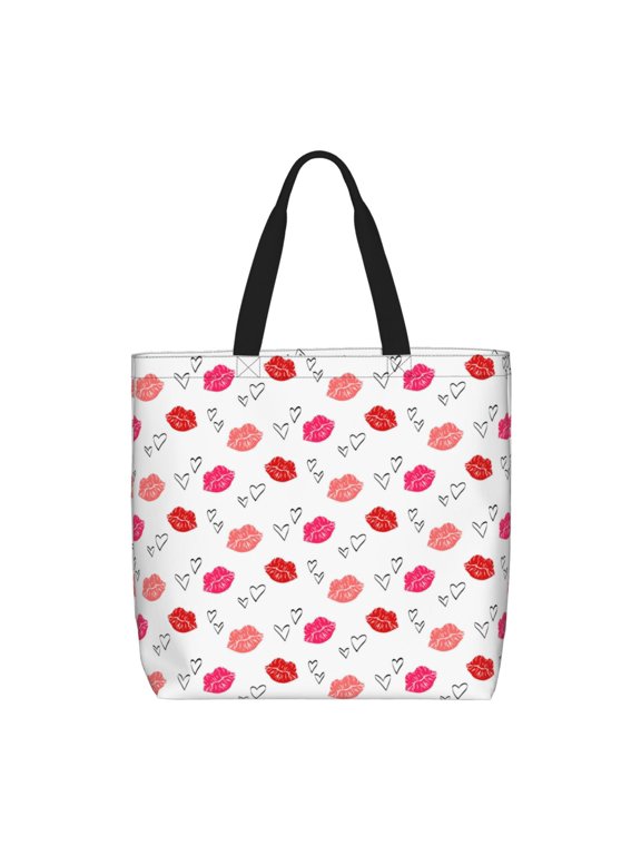 Red Lips 1 Print Lightweight Tote Bag for Women, Water-Resistant Shoulder Bag with Zipper, Spacious Casual Handbag for Work, School, Shopping