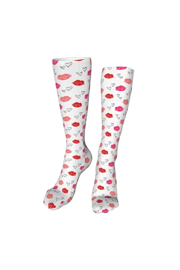 Red Lips 1 print Women's Men's Novelty 20in Crew Socks Cotton Socks Knee High Socks for Walking,Running,Nurses,Pregnancy-One Size