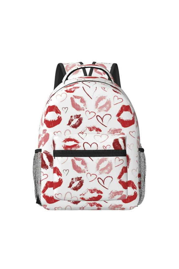 Red Lips Pattern Durable Student Backpack Laptop Bag- Ergonomic Design, Waterproof Twill Fabric - Ideal for School, Travel, and Outdoor Activities-One Size