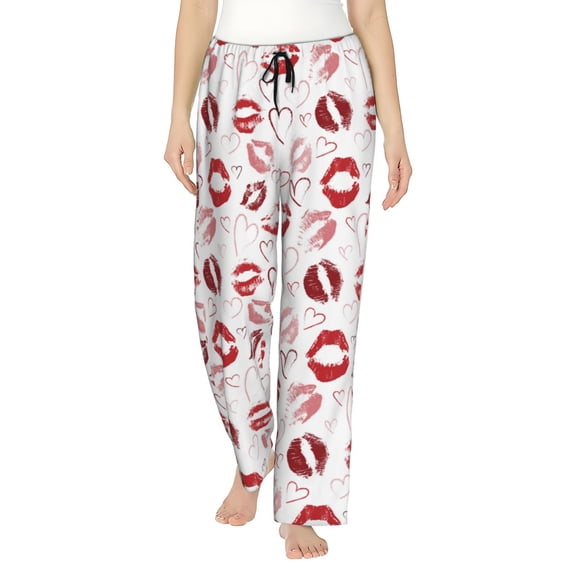 Rateoe Red Lips Pattern Women’s Ultra-Soft Comfy Pajama Lounge Pants Sleepwear,Comfortable Lounge Wear,lightweight Pajamas, Casual Home Wear-Large