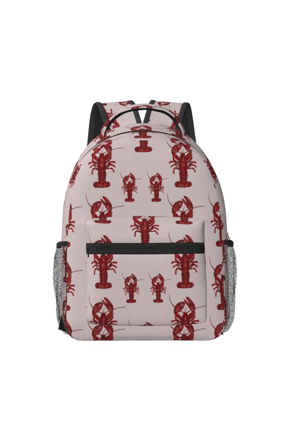 Red Lobster With Claws Pattern Durable Student Backpack Laptop Bag- Ergonomic Design, Waterproof Twill Fabric - Ideal for School, Travel, and Outdoor Activities-One Size