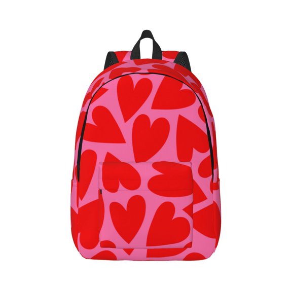 Rateoe Red Love Heart Pattern Canvas College Laptop Backpack,Travel Daypack,Durable Rucksack Travel Notebook Bag School Backpack Book Bag for Men Women-Small