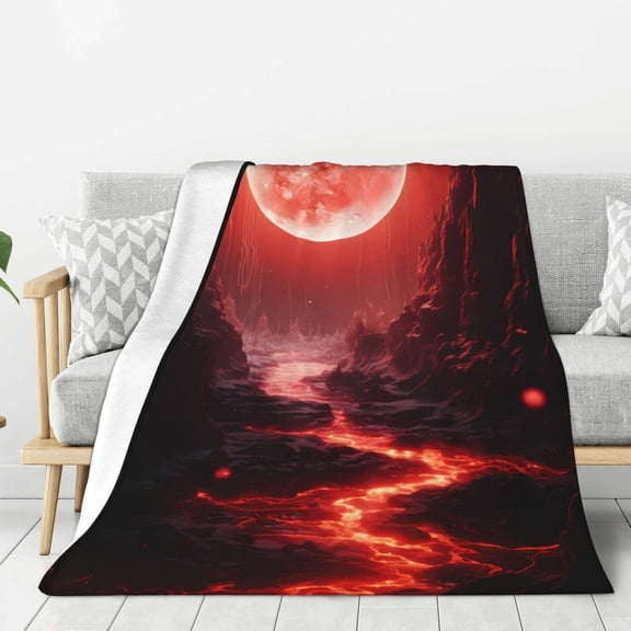 Rateoe Red Moon Lava Pattern Flannel Throw Blanket, Ultra-soft Blanket for Bed, Couch, Car, Hypoallergenic Anti-pilling blanket-60"x50"(Vertical)