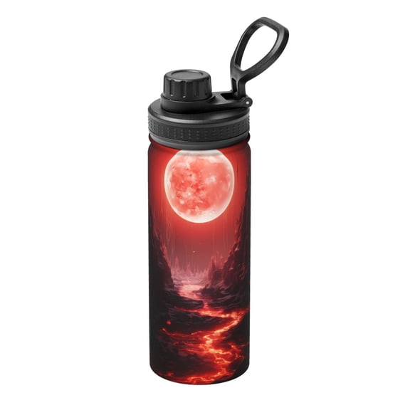 Rateoe Red Moon Lava Printed 18oz Sports Insulated Water Bottle, Double-Wall Stainless Steel Kettle with Leak-Proof Cap and Carry Loop, BPA-Free for Outdoor, Gym, Camping, and Travel