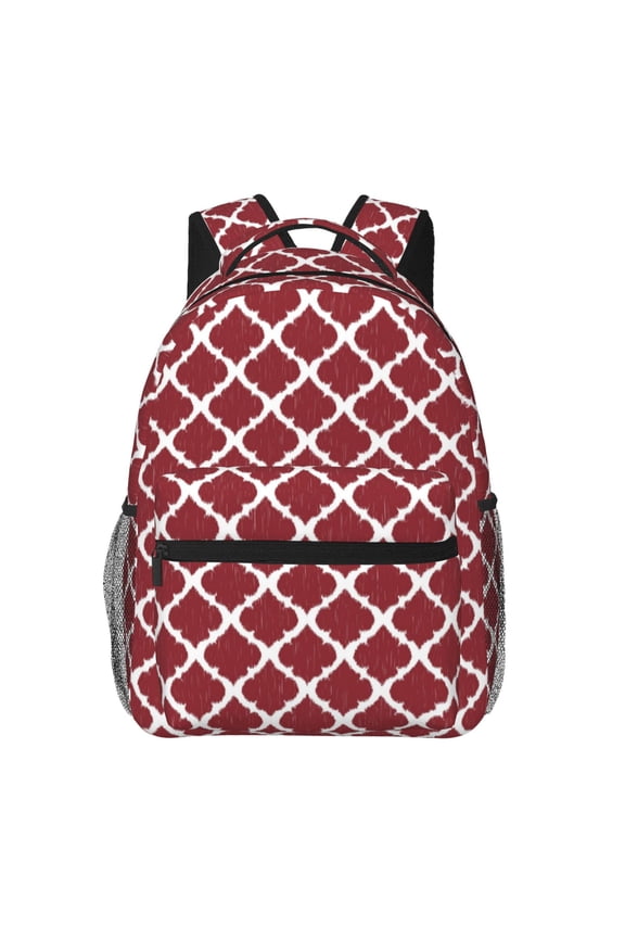 Red Moroccan Pattern Casual Backpack for School, Work, Travel Adjustable Straps, Multiple Compartments Ergonomic Design, Fits Laptops and Tablets