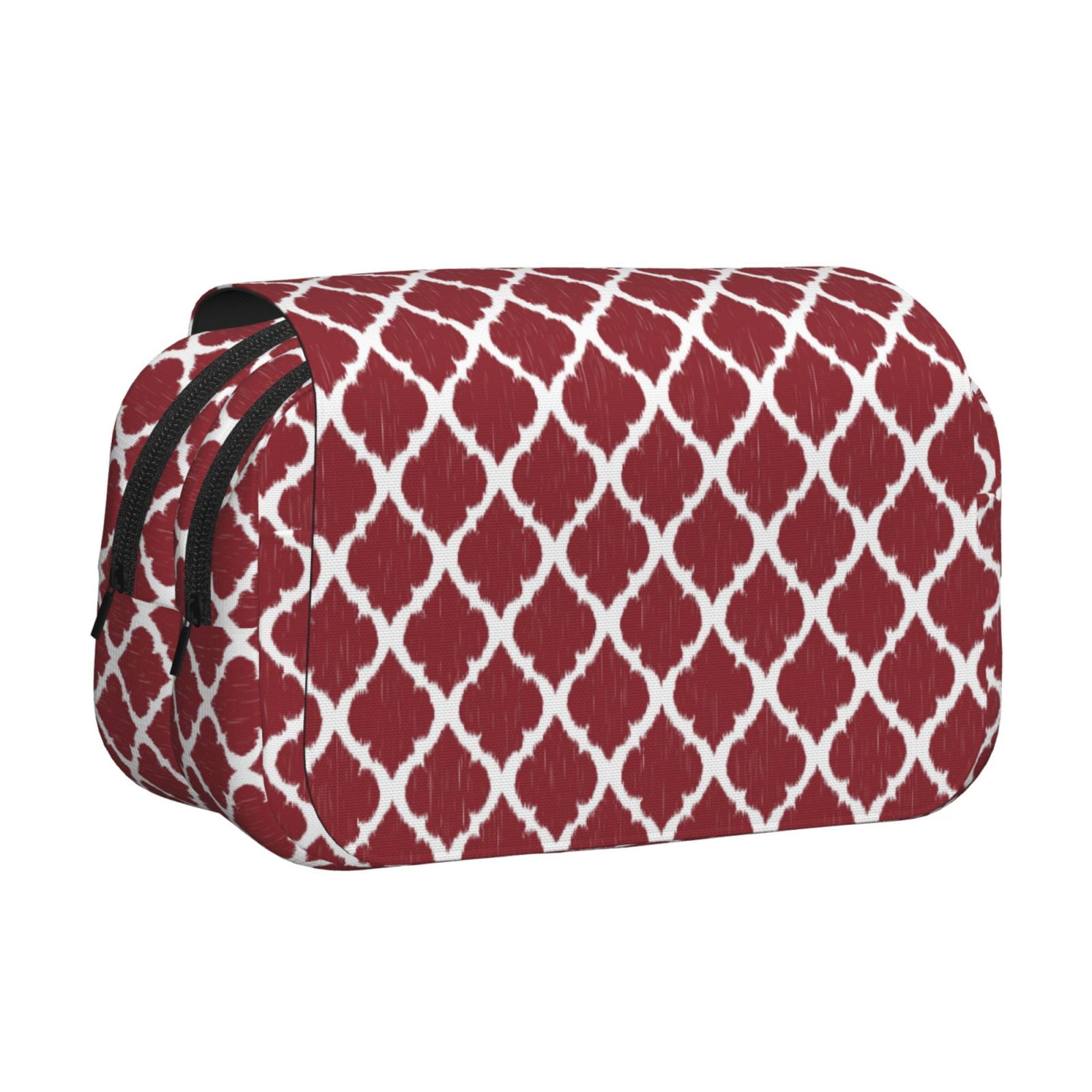 Rateoe Red Moroccan Pattern Double Clamshell Pen Case, Storage Organizer with Two Zipper Compartments– Holds Up to 50 Pencils & Pens
