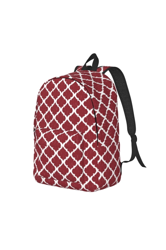 Red Moroccan Pattern Durable Canvas Backpack for Men & Women – Stylish & Lightweight – Adjustable Straps, Multiple Pockets – Fits 15-17 Inch LaptopsMedium