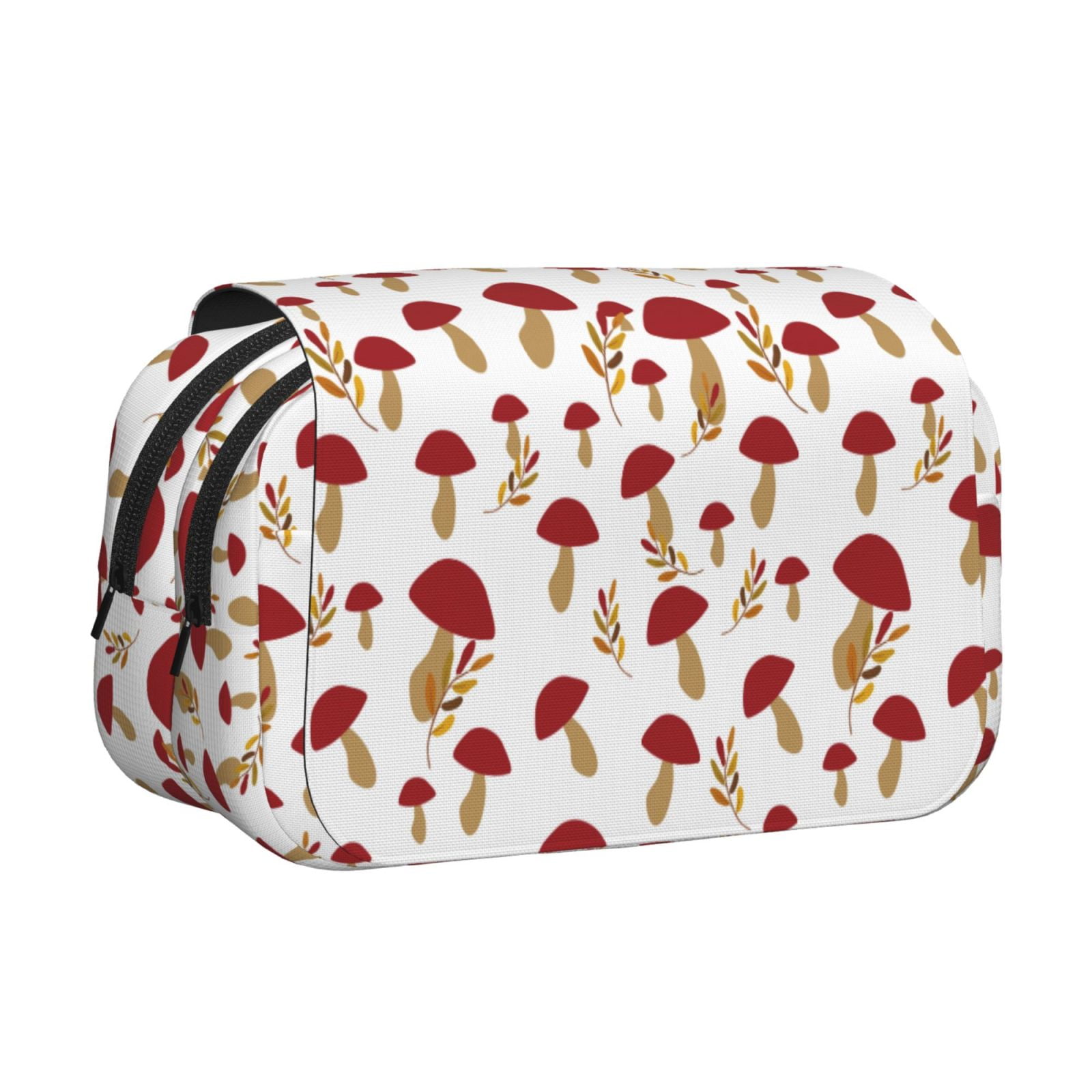 Rateoe Red Mushroom Pattern Double Clamshell Pen Case, Storage Organizer with Two Zipper Compartments– Holds Up to 50 Pencils & Pens