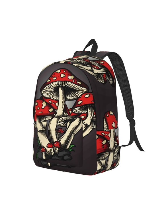 Red Mushrooms Pattern Durable Canvas Backpack for Men & Women – Stylish & Lightweight – Adjustable Straps, Multiple Pockets – Fits 15-17 Inch LaptopsMedium