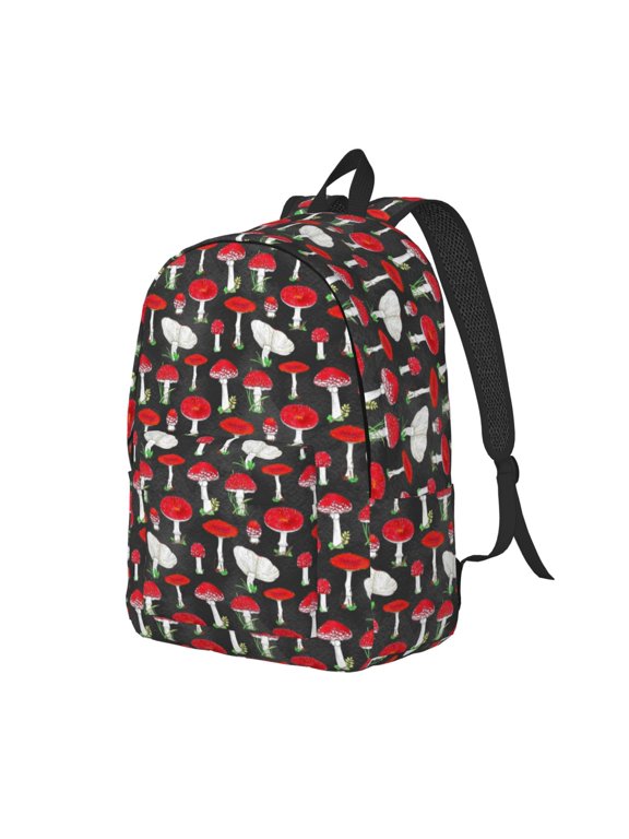 Red Mushrooms Pattern Durable Canvas Backpack for Men & Women – Stylish & Lightweight – Adjustable Straps, Multiple Pockets – Fits 15-17 Inch LaptopsSmall