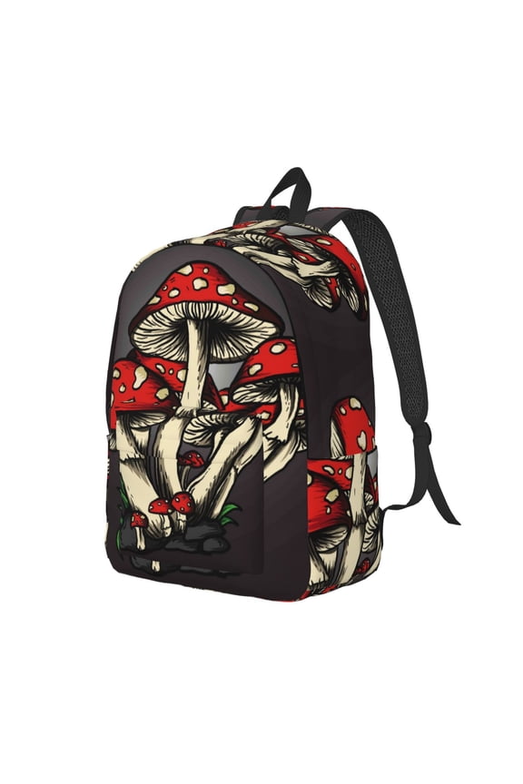 Red Mushrooms Pattern Durable Canvas Backpack for Men & Women – Stylish & Lightweight – Adjustable Straps, Multiple Pockets – Fits 15-17 Inch LaptopsSmall