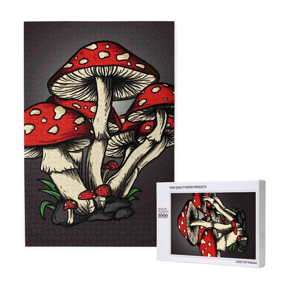 Rateoe Red Mushrooms Pattern Wooden Picture Puzzle ,1000 Piece Jigsaw Puzzle ,Family Fun Puzzle, Home Dcor Puzzle, Gift Puzzle(Vertical style)