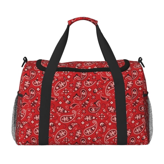 Rateoe Red Paisley Floral Pattern Gym Bag for Women, Duffle Bag for Travel with Wet Pocket, Carry on Weekender Bags for Women, Water Resistant Travel Bag Duffel Bag