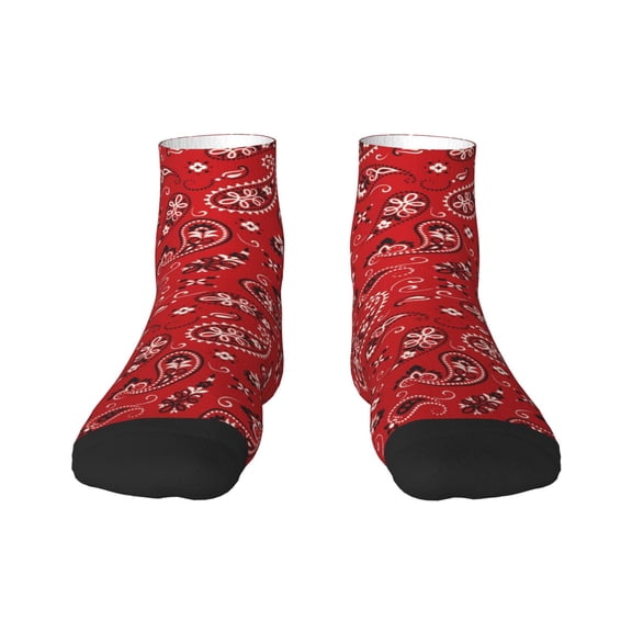 Rateoe Red Paisley Floral Pattern Quarter Crew Socks,Toe Seamed Ankle Socks,Cotton Cushioned Breathable Athletic Crew Sports Socks