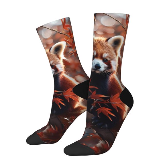 Rateoe Red Panda Autumn Branches for Women Casual Calf Socks - Cute Crew Socks - Thin Soft Above Ankle Socks Size 5-11