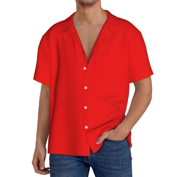 Rateoe Red Pattern Men's Short Sleeve Classic Shirt, Casual Short-Sleeved Shirt, Lightweight Summer Shirt, Cuban Collar Shirt,Button-Front Shirt-4X-Large