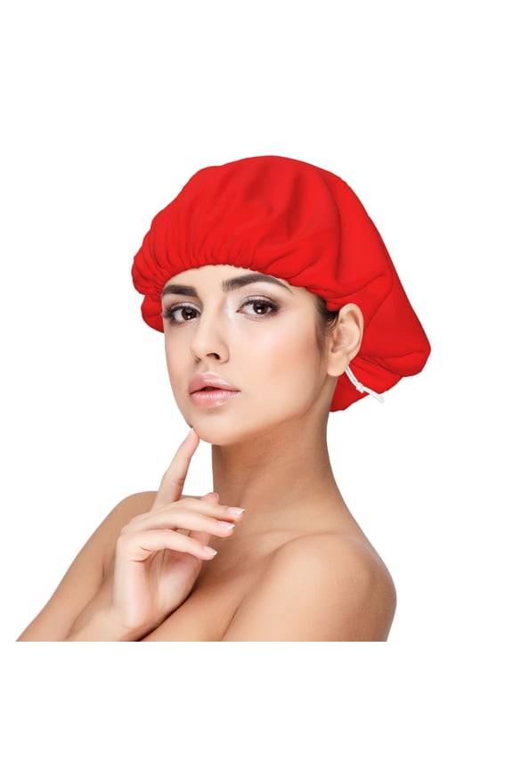Red Pattern Silk Satin Hair Bonnet for Sleeping, Adjustable Sleep Cap Turban for Women , Curly Straight Hair Long Large Braid