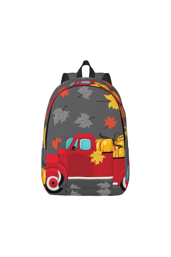 Red Pickup Truck With Pumpkins Pattern Canvas College Laptop Backpack,Travel Daypack,Durable Rucksack Travel Notebook Bag School Backpack Book Bag for Men Women-Small