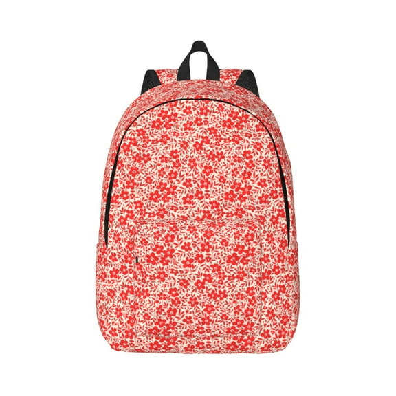 Rateoe Red Pretty Flowers Pattern Canvas College Laptop Backpack,Travel Daypack,Durable Rucksack Travel Notebook Bag School Backpack Book Bag for Men Women-Medium
