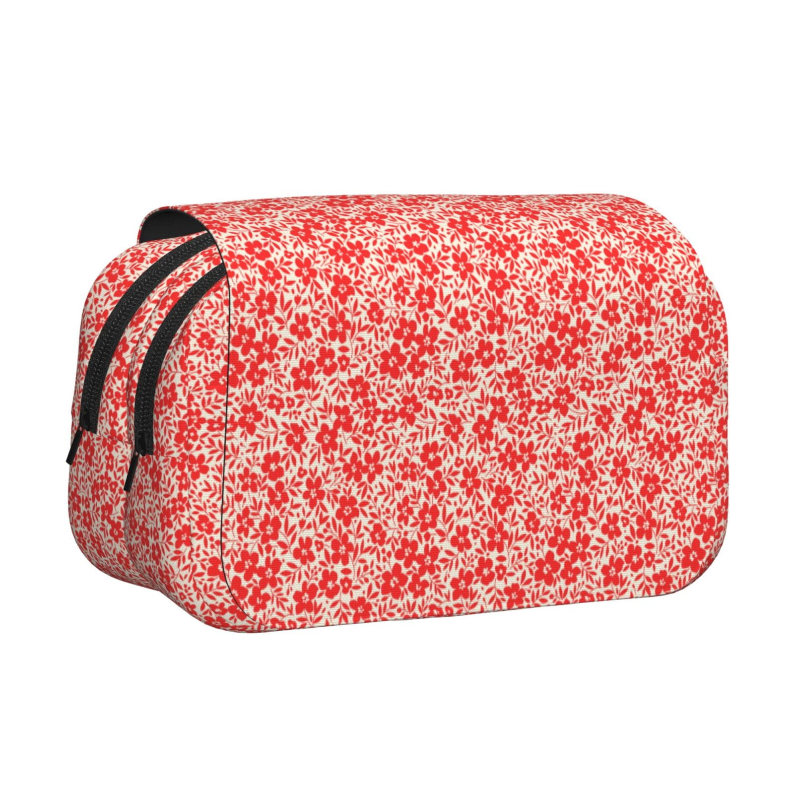 Rateoe Red Pretty Flowers Pattern Double Clamshell Pen Case, Storage Organizer with Two Zipper Compartments– Holds Up to 50 Pencils & Pens
