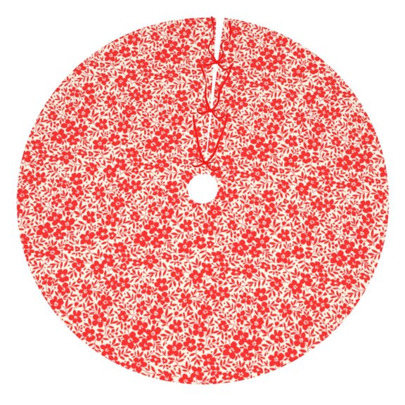 Rateoe Red Pretty Flowers Print Christmas Tree Skirt 36" for Xmas Holiday New Year Party Circle Tree Mat Ornaments Decoration