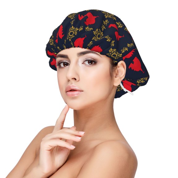 Rateoe Red Rooster Pattern Silk Satin Hair Bonnet for Sleeping, Adjustable Sleep Cap Turban for Women , Curly Straight Hair Long Large Braid