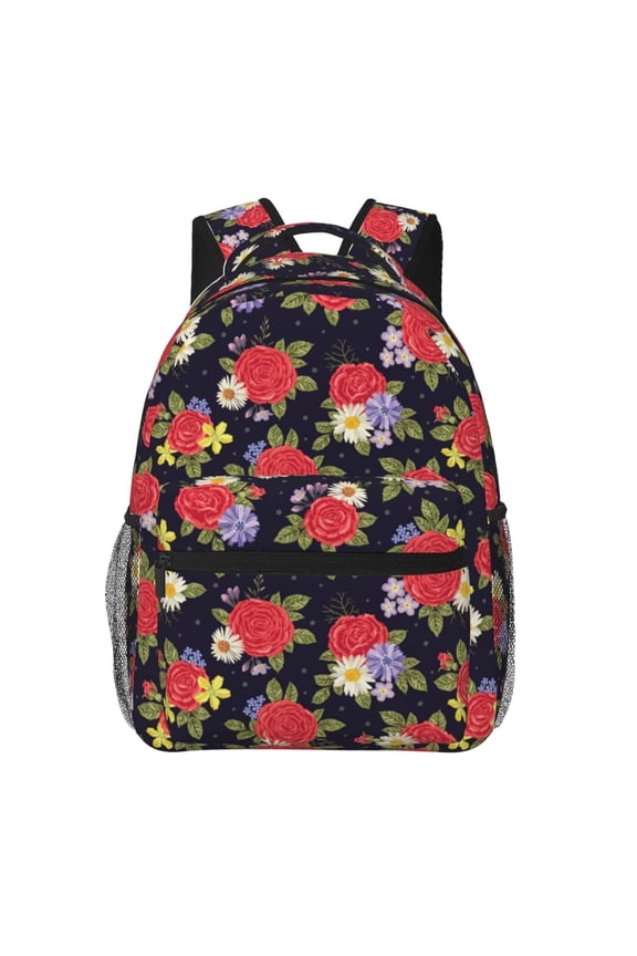Red Rose Flower Pattern Casual Backpack for School, Work, Travel  Adjustable Straps, Multiple Compartments  Ergonomic Design, Fits Laptops and Tablets